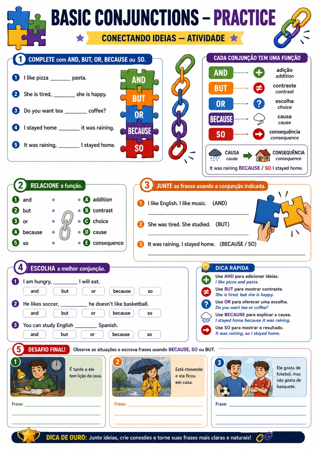 Página visual de gramática: Basic Conjunctions — Practice