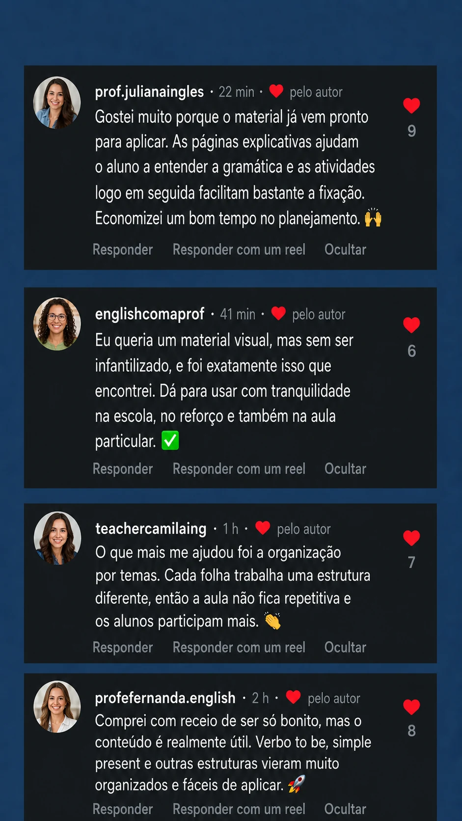 Depoimento em mensagem direta do Instagram sobre Gramática Visual de Inglês